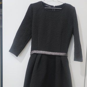 Elegant Black Textured Dress with Silver Belt